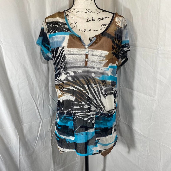 Peck & Peck Weekend Woman's V-Neck Capped Sleeve Animal Print Blouse Sz XL - Picture 1 of 7